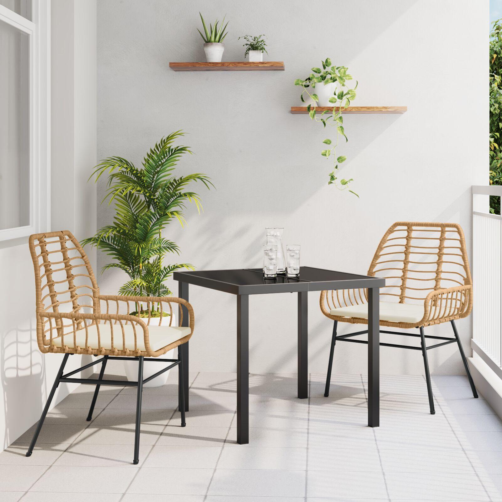 Have Spisebordssæt 5 Dele Polyrattan - Naturlig og creme hvid / 80 cm / 2-personers
