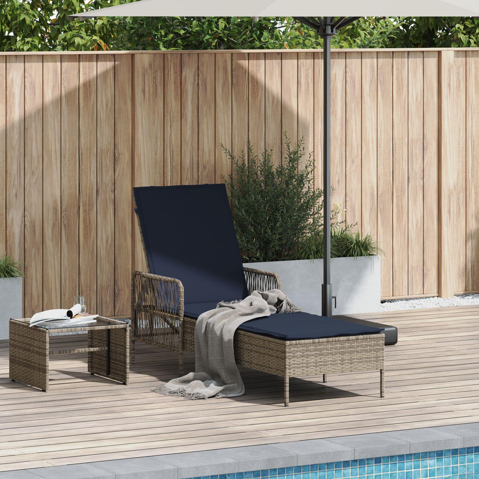 Liggestol med pude 1-person Grå 157 x 55 x 92cm polyrattan