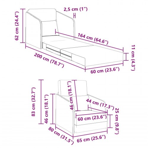Floor Sofa Bed 2-in-1 Gul 65x80x83 cm Velour