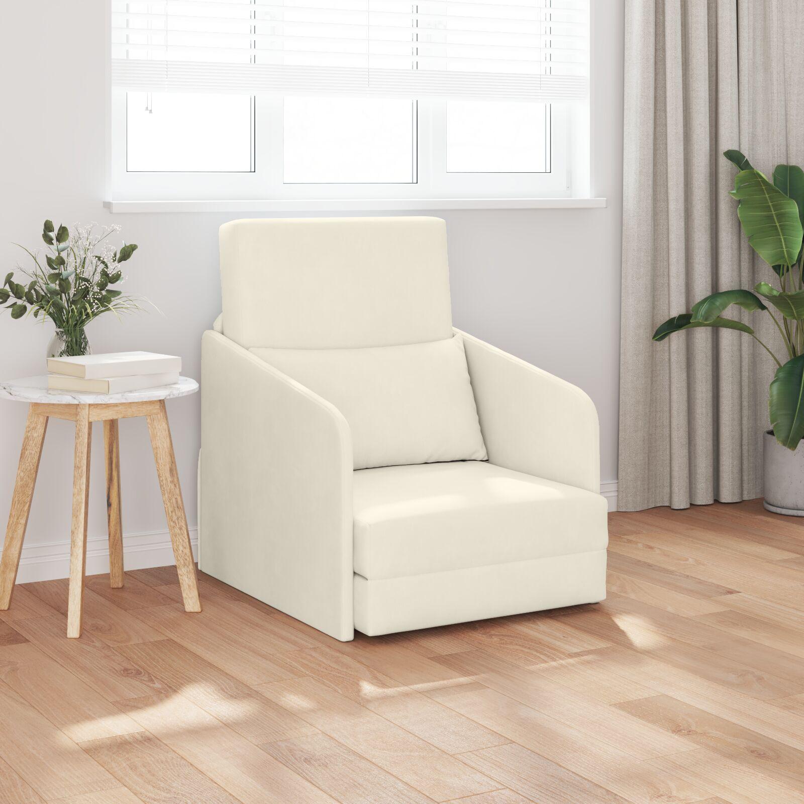 Sovesofa i fløjl - creme, 65 × 80 × 83 cm
