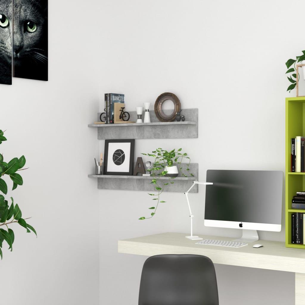 vidaXL væghylder 2 stk. 80x11,5x18 cm konstrueret træ betongrå
