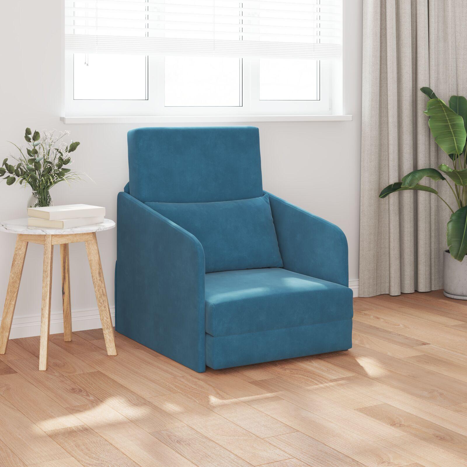 Gulv Sofa Seng 2-i-1 Blå 65x80x83 cm Fløjl
