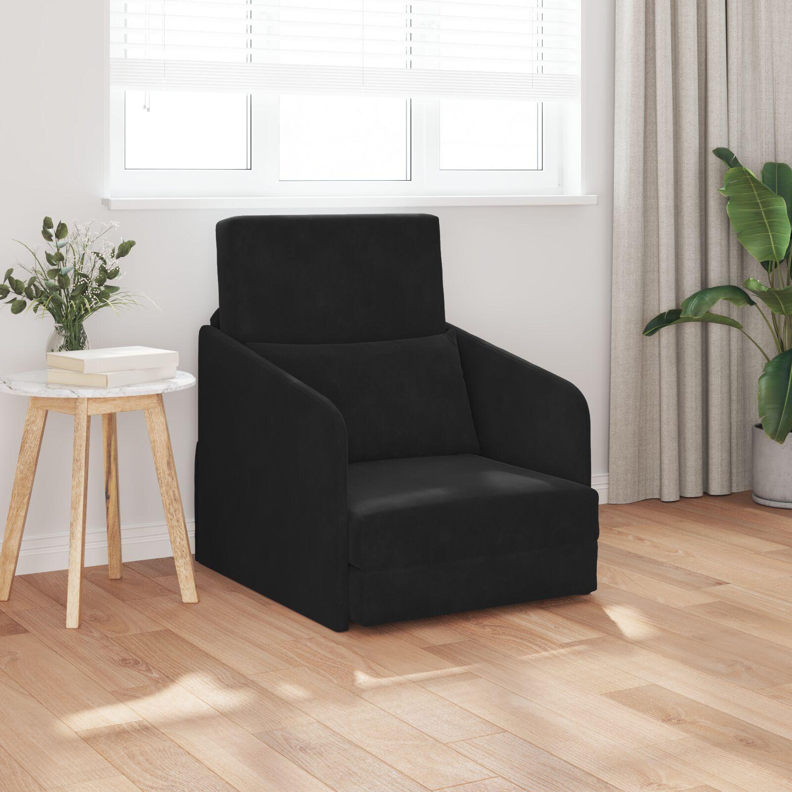 Sovesofa i fløjl - sort, 65 × 80 × 83 cm
