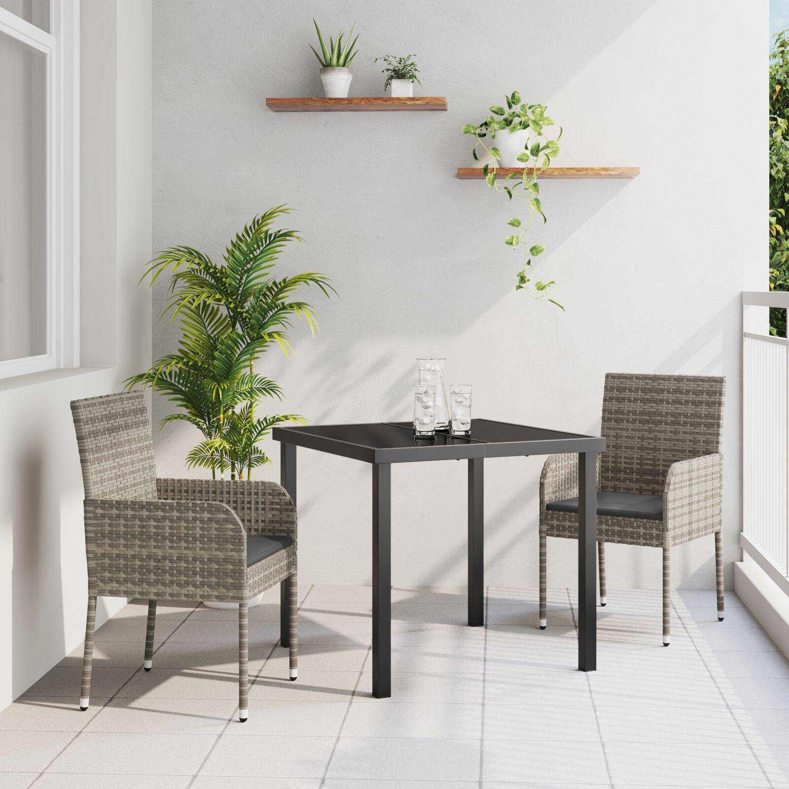 3 Delt Havemøbel Sæt Med Puder Grå Poly Rattan