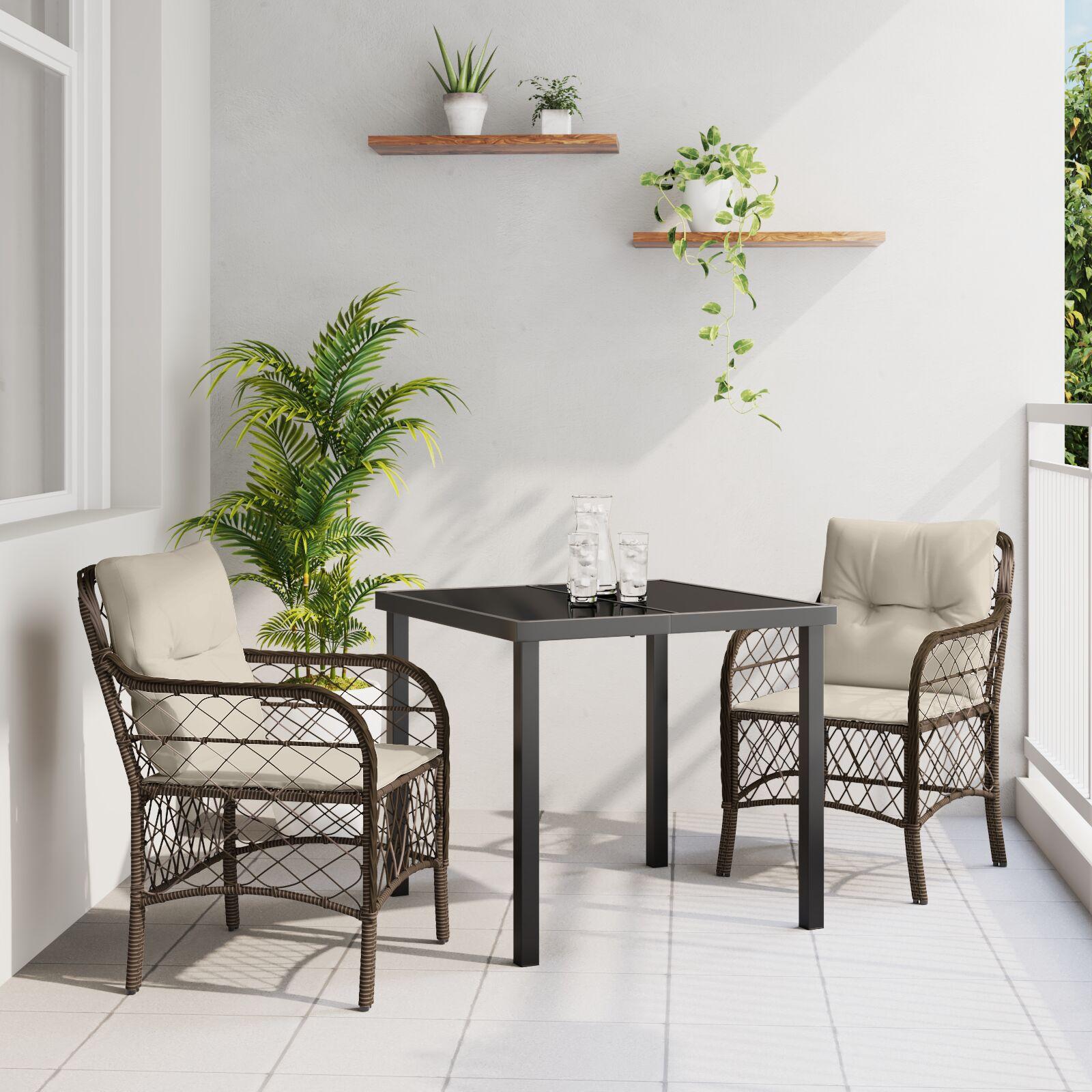 Have spisebordssæt i brun polyrattan med puder - 3 dele
