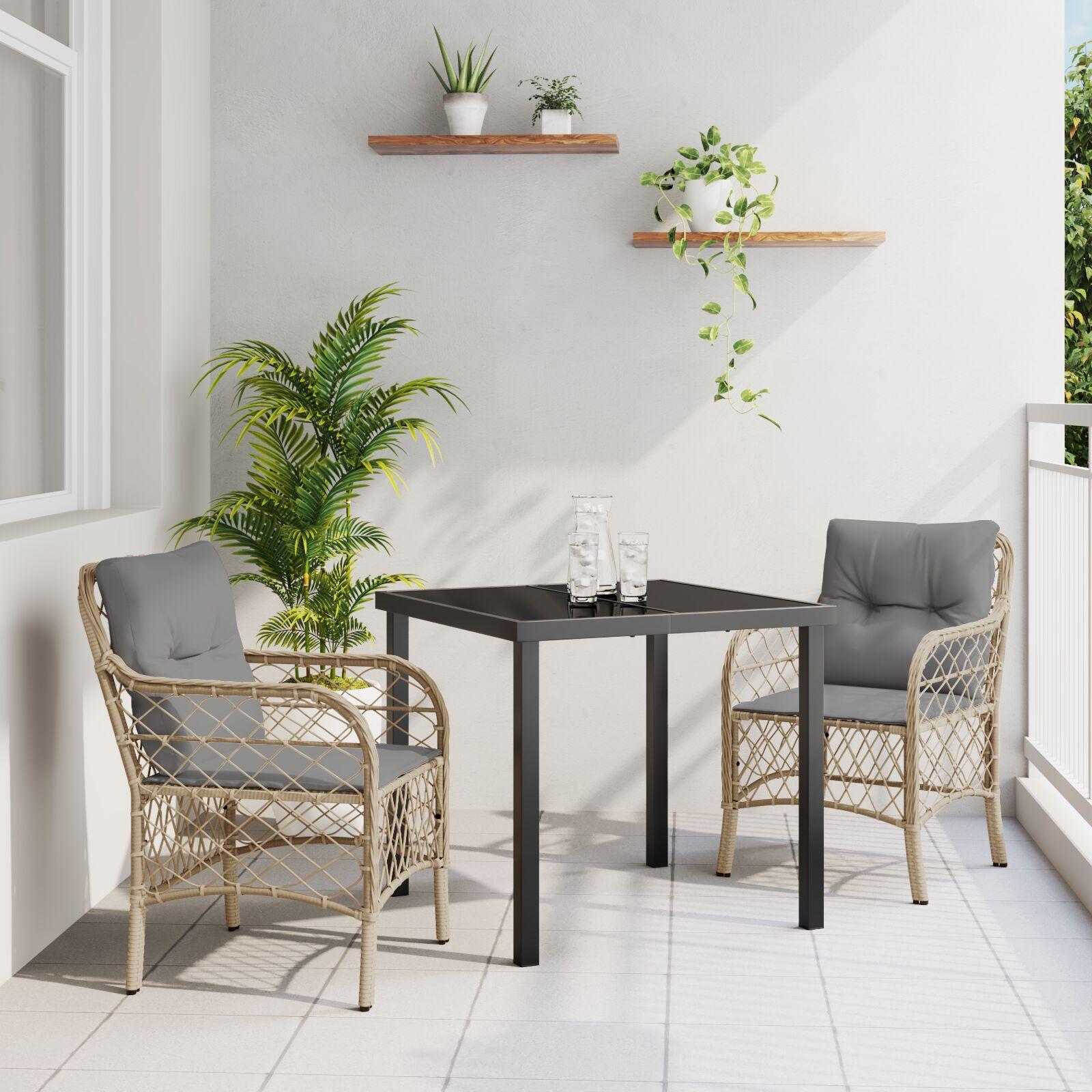 Have spisebordssæt i beige polyrattan med puder - 3 dele