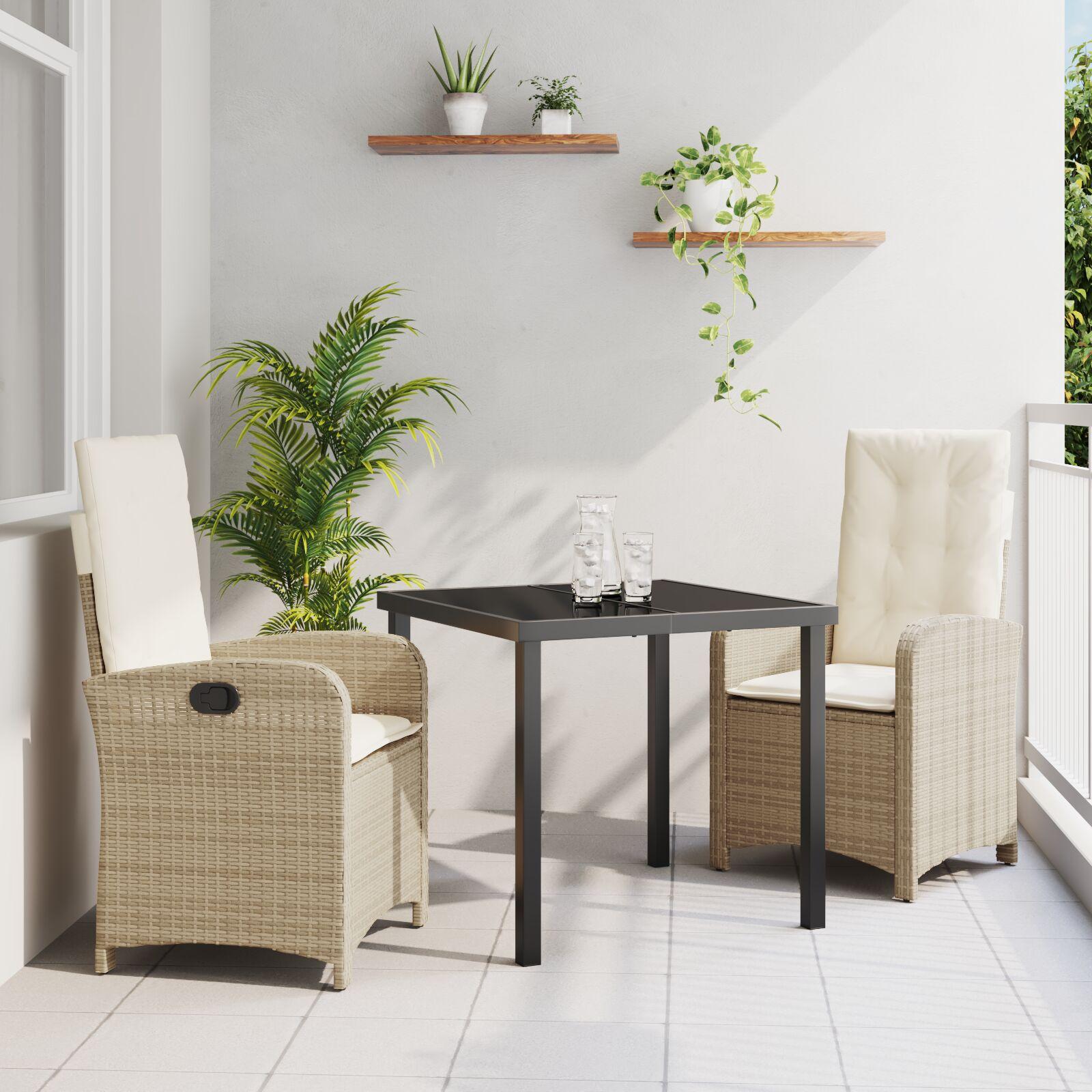 Have spisebordssæt med puder - 3 dele i beige polyrattan