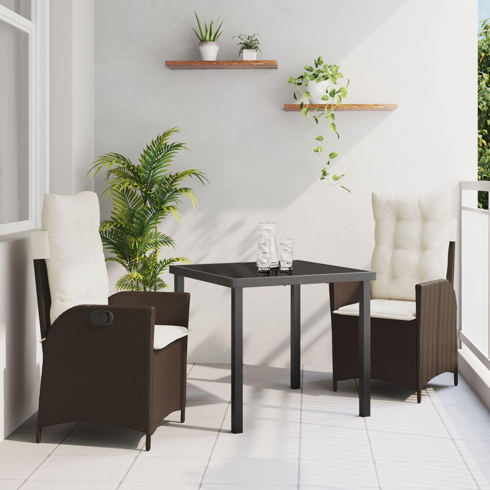 Have spisebordssæt i brun polyrattan med puder - 3 dele