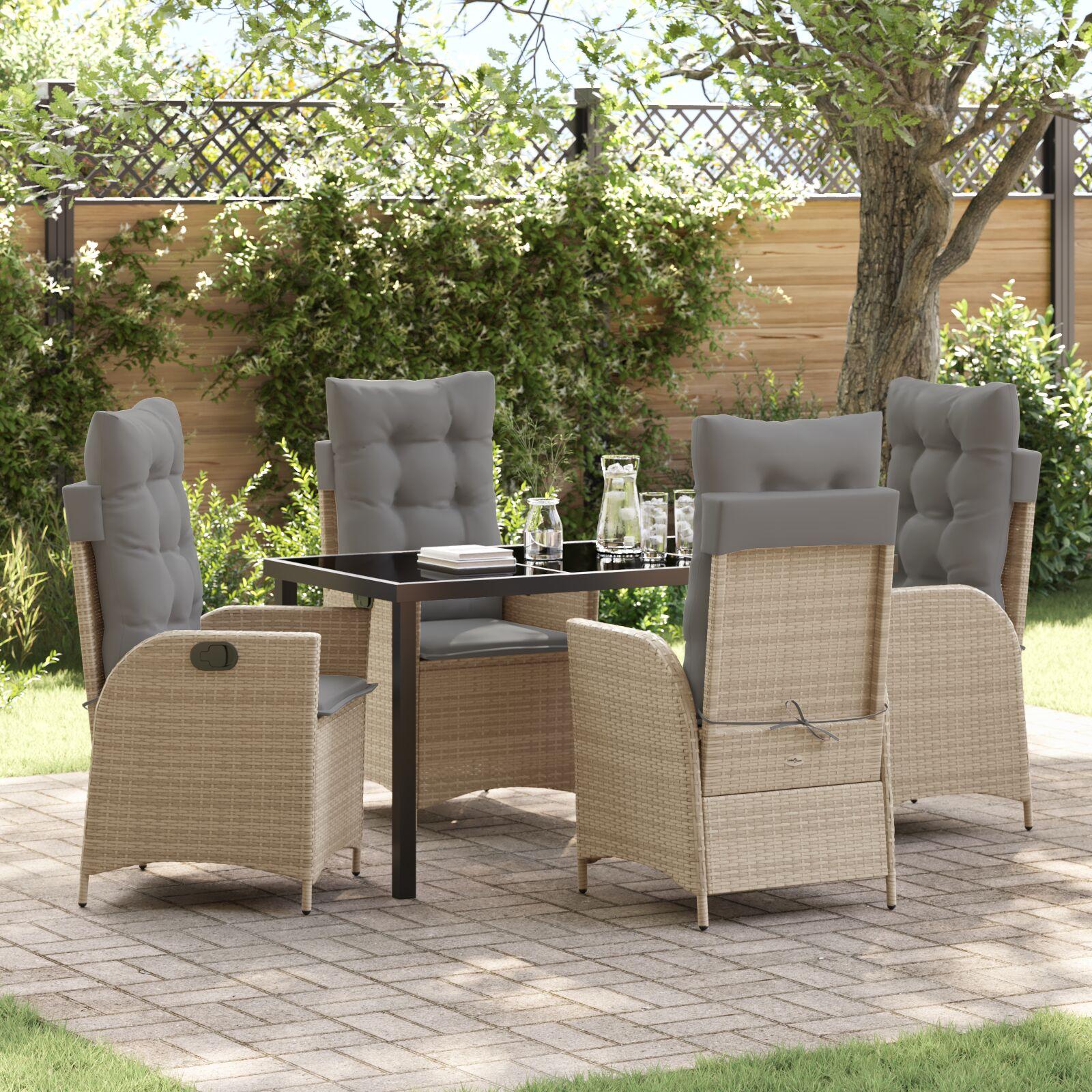 Have spisebordssæt i beige polyrattan med puder - 5 dele