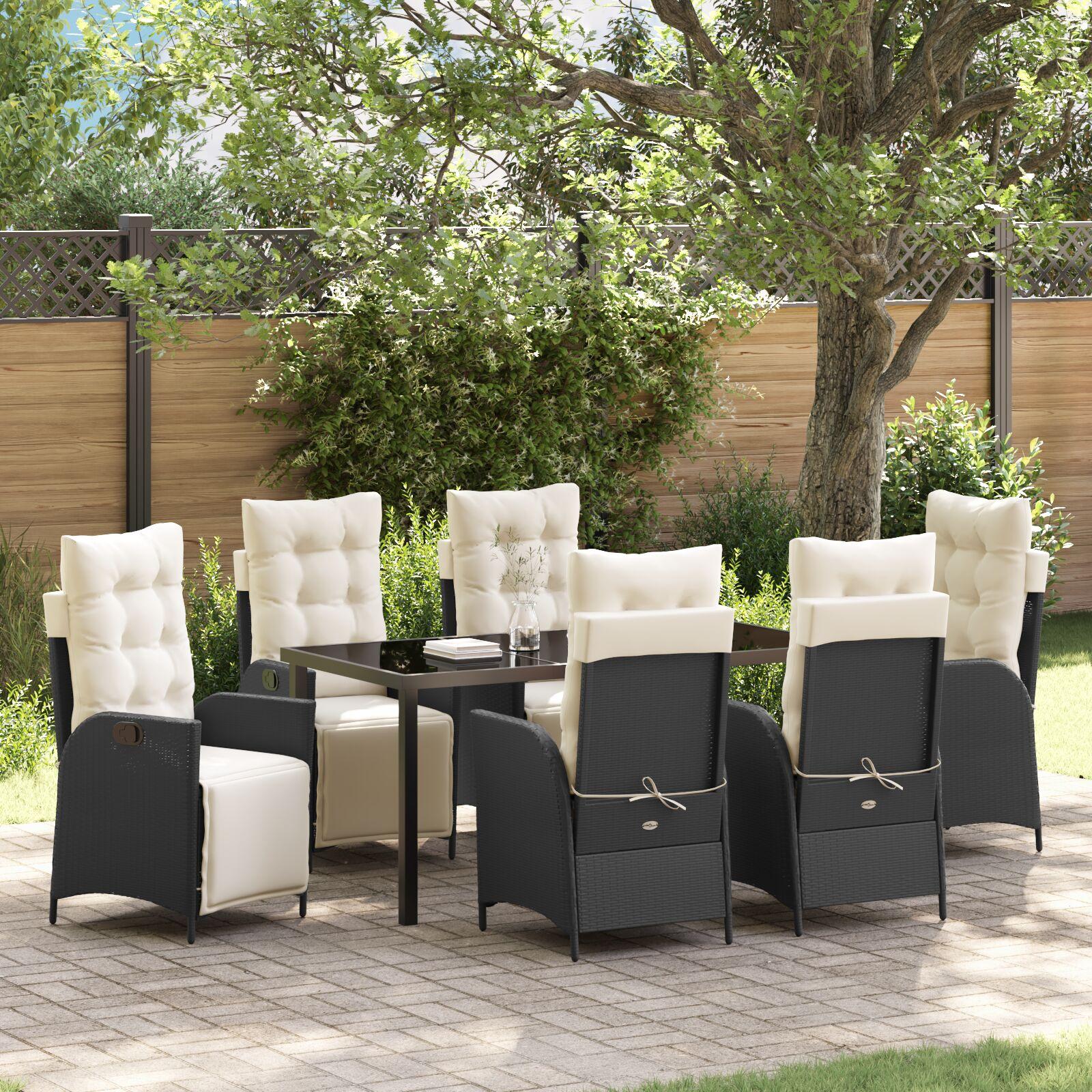 Have spisebordssæt i sort polyrattan med puder - 7 dele