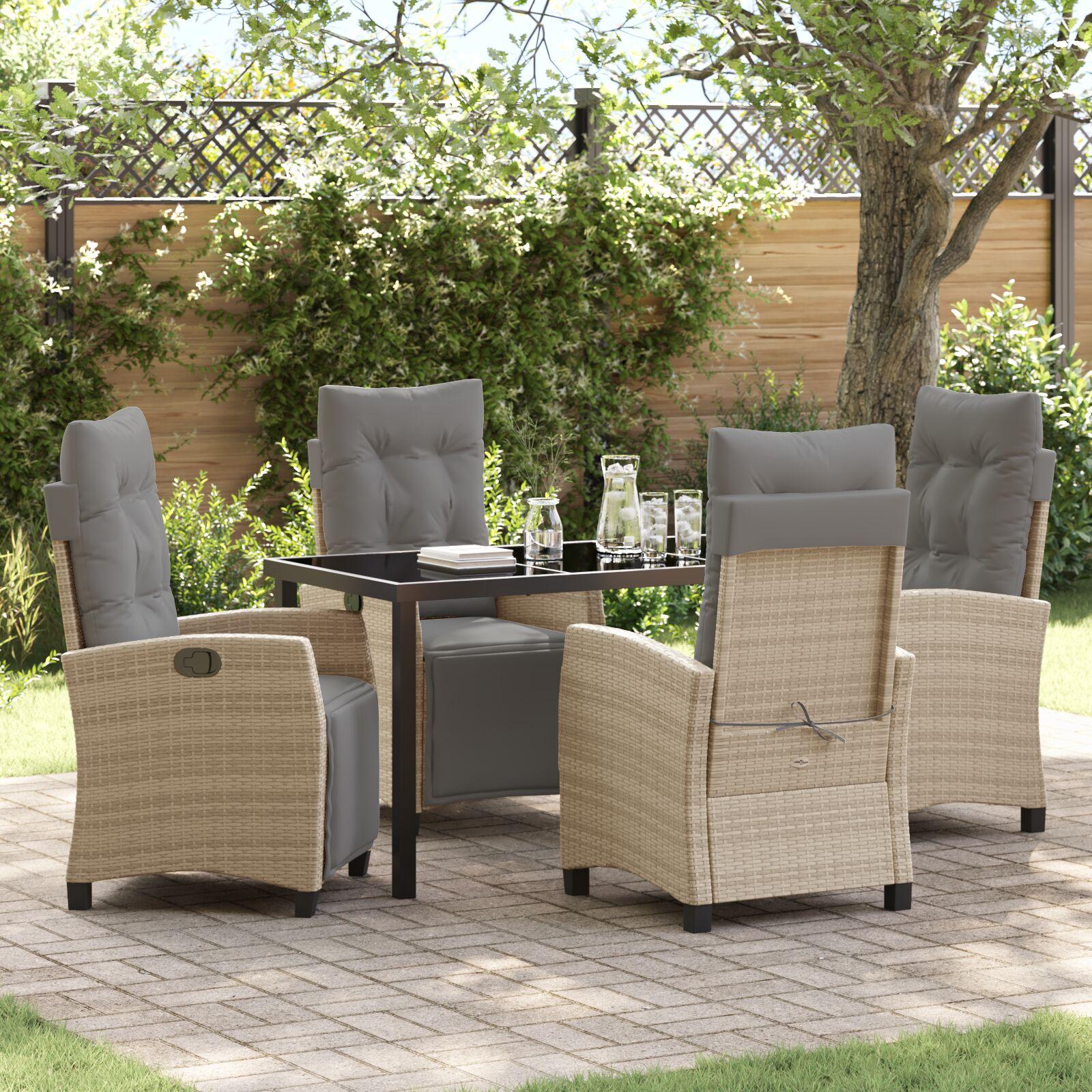 Have spisebordssæt i beige polyrattan med puder - 5 dele