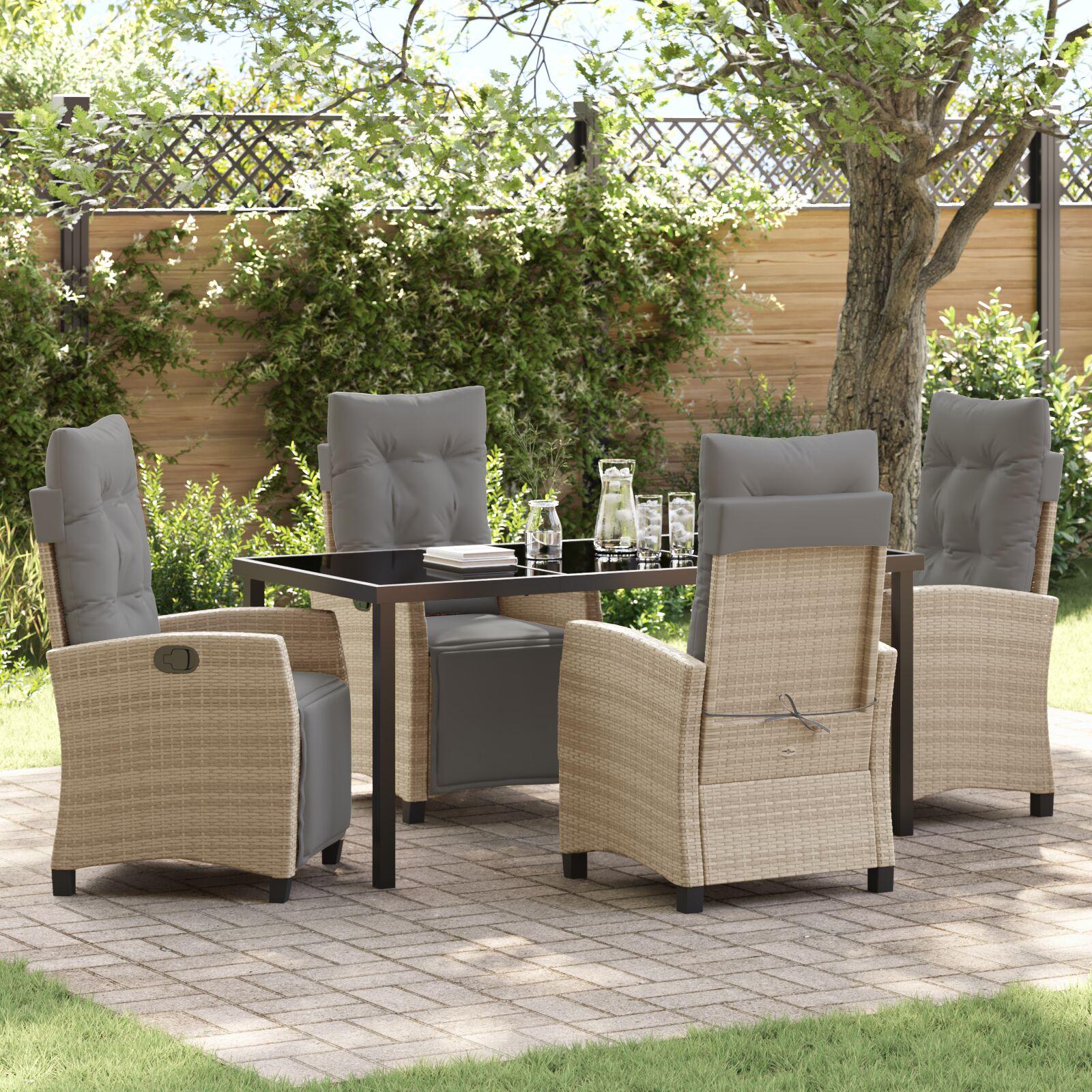 Have spisebordssæt i beige polyrattan med puder - 5 dele