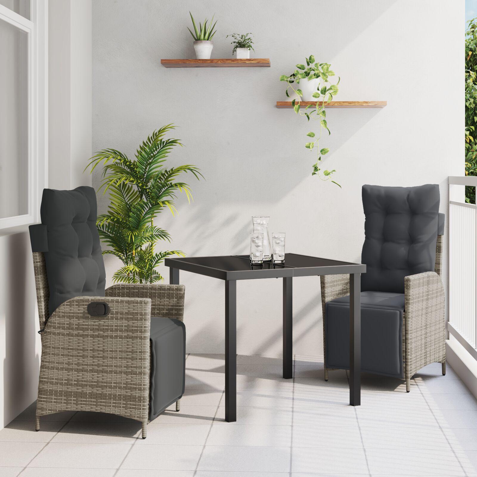 Have spisebordssæt med puder, 3 dele - grå polyrattan