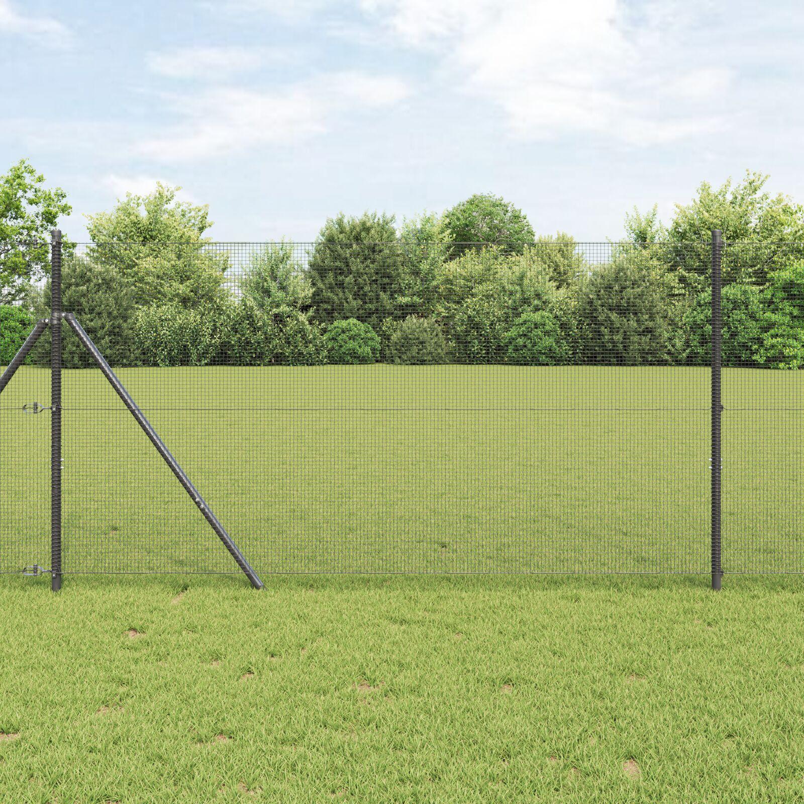 Svejset trådhegn 25 × 1,2 m med hegnsposter - PVC-belagt stål, grå