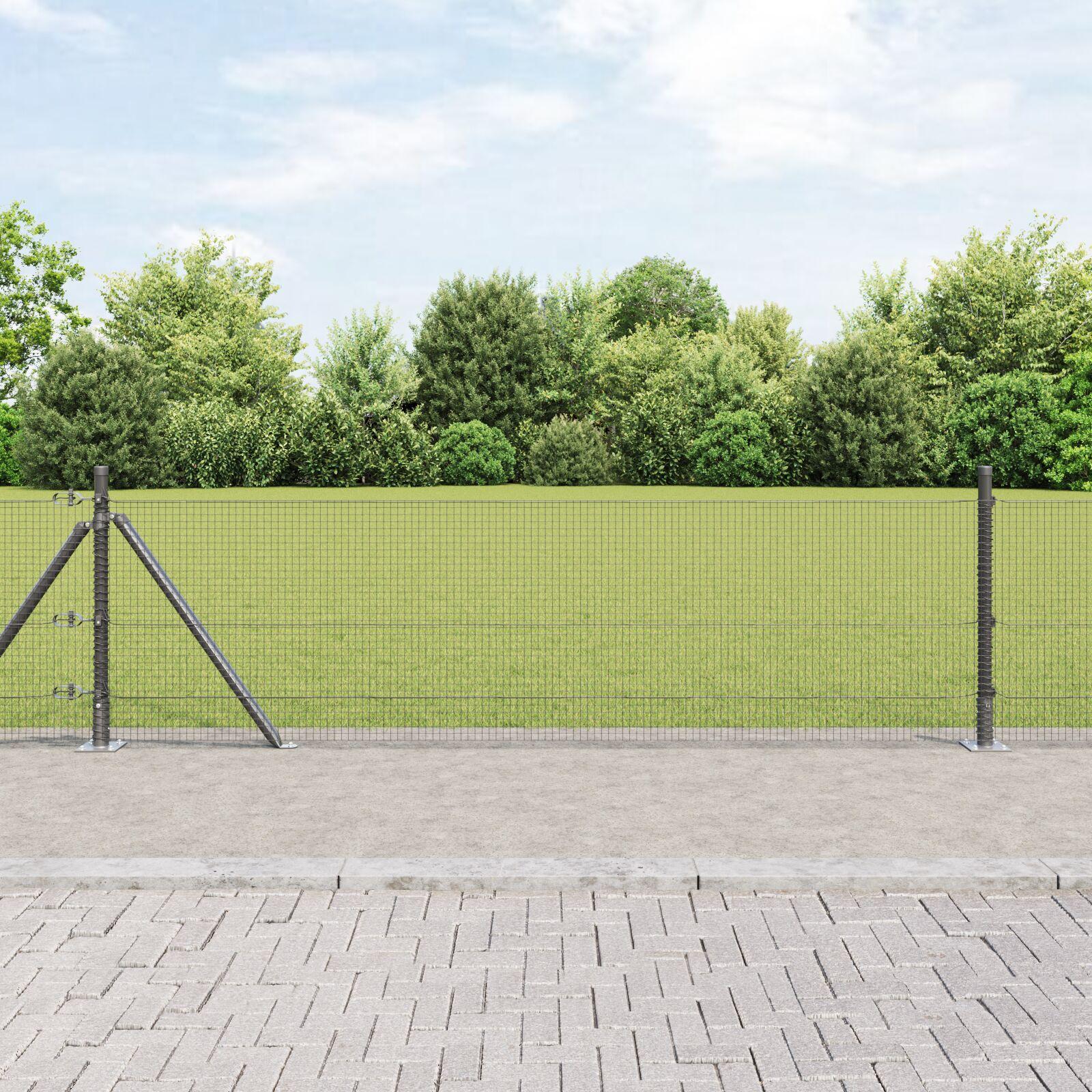 Svejsed Trådhegn med 7 Flangerede Stolper Grå 0.4x10 m Stål
