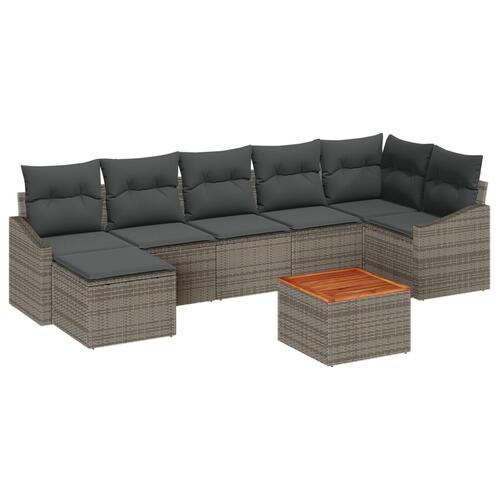 8 Piece Have Sofa Sæt med Puder Grå Poly Rattan Akacietræ