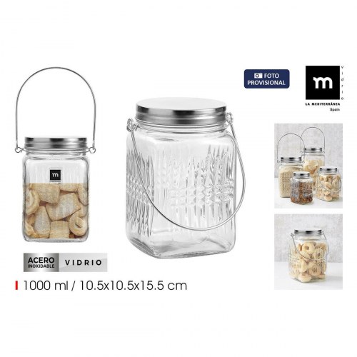 Glaskrus/krukke med hank 1 l - 12 stk.