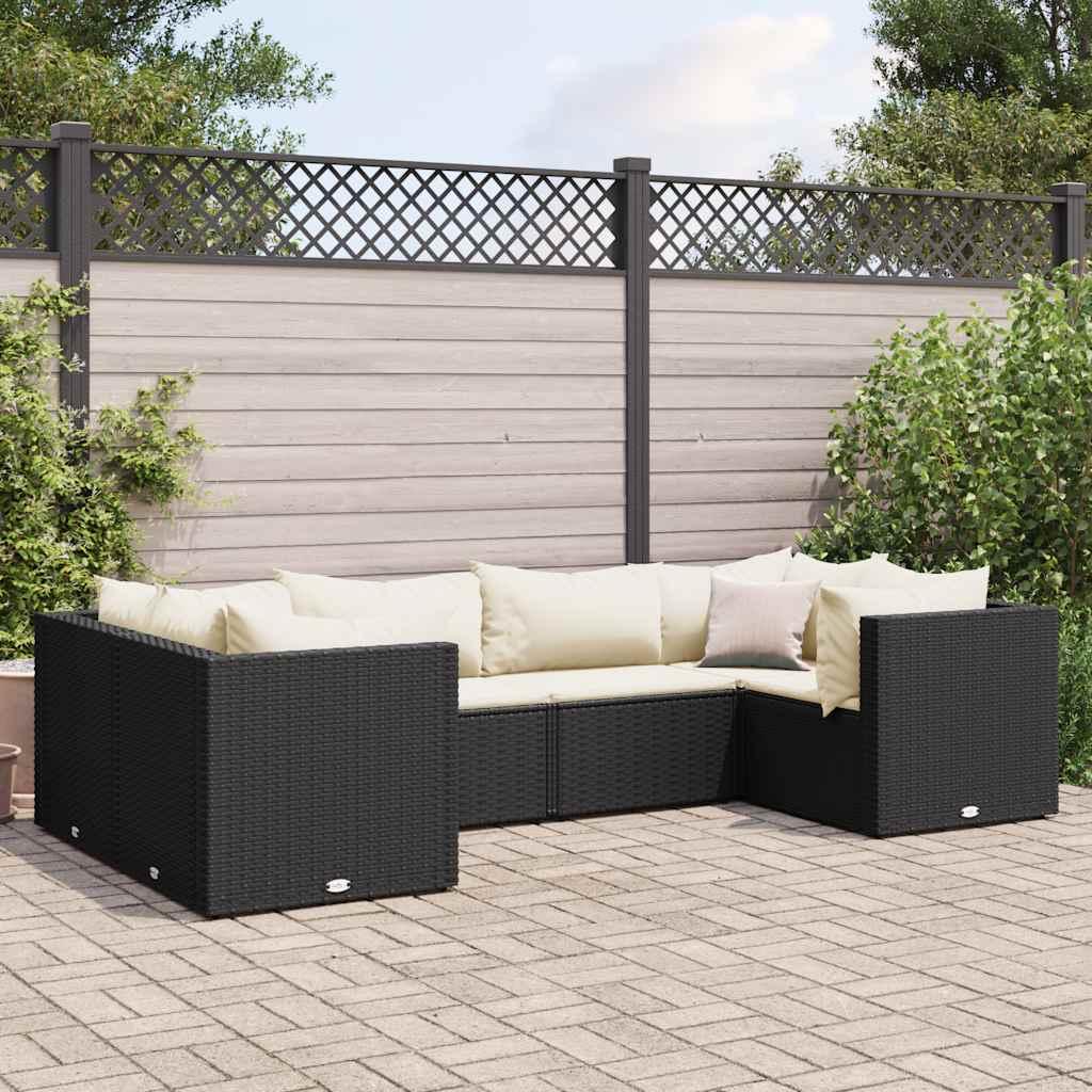 Loungesæt Til Haven 7 Dele Med Hynder Polyrattan - Sort og cremefarvet / 4x hjørnedel 2x midterdel