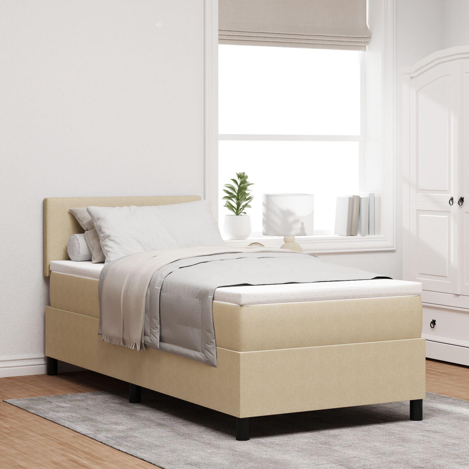 Box Spring Seng Lys Grå Og Hvid 203 X 80 X 88 Cm Corduroy Stof