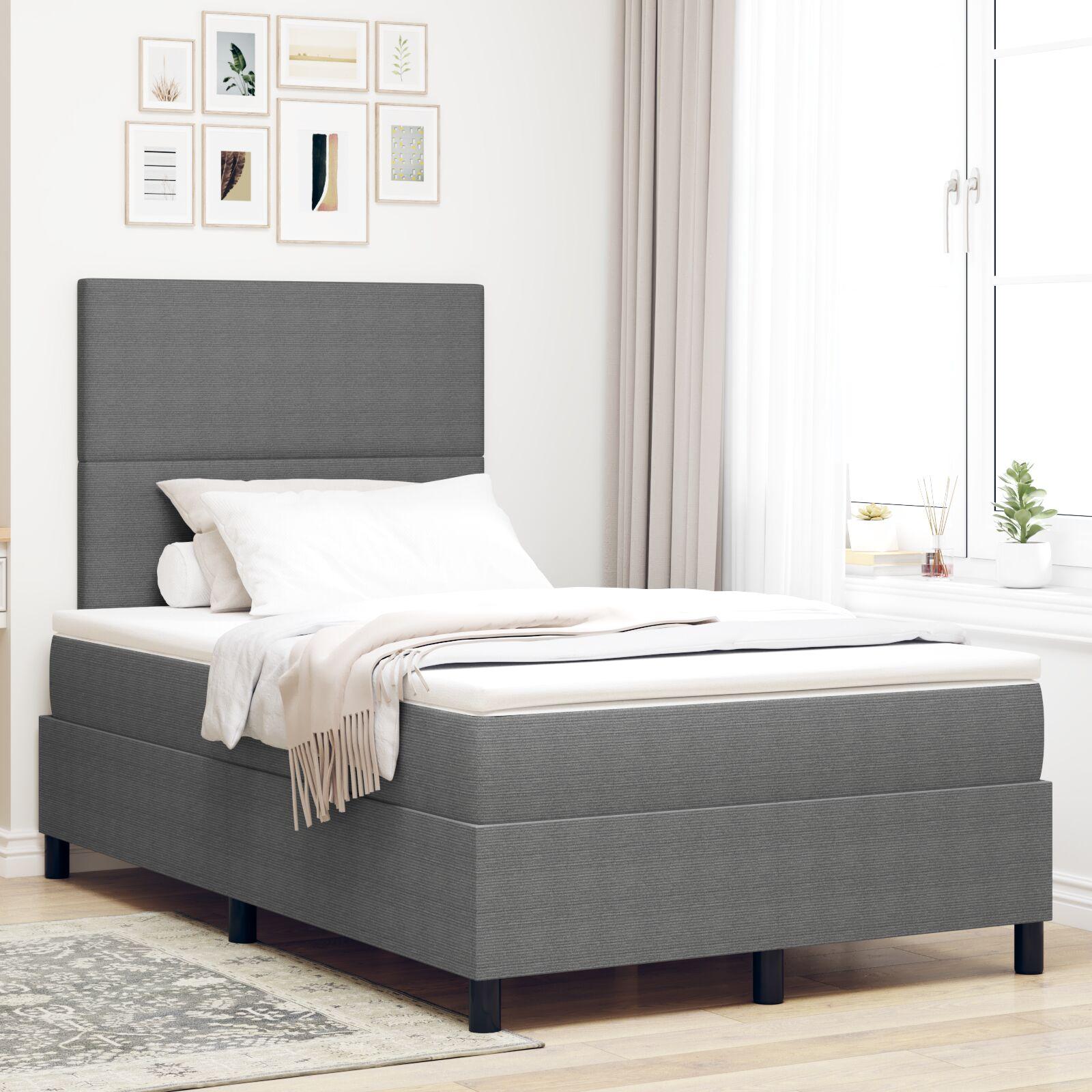 Box Spring Seng med Madras Lysegrå Lille Dobbelt Corduroy Stof