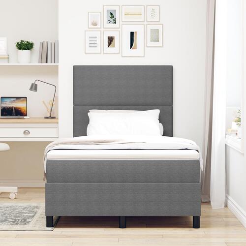 Box Spring Seng med Madras Lysegrå Lille Dobbelt Corduroy Stof