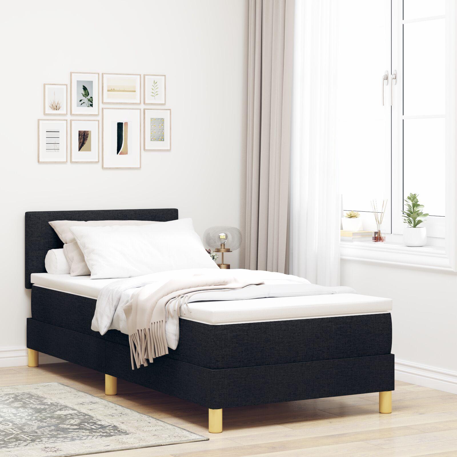Kontinentalseng med madras med hovedgærde Sort 90 x 190 cm Stof