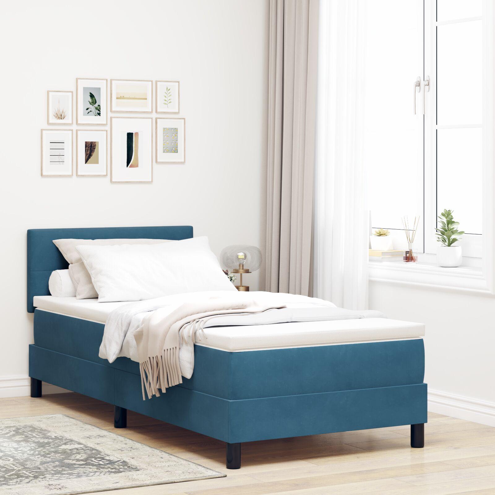 vidaXL Box spring seng med hovedgærde Mørk blå 80 x 200 cm Fløjl