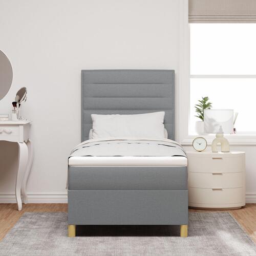 Box Spring seng med madras Lys grå enkelt stof