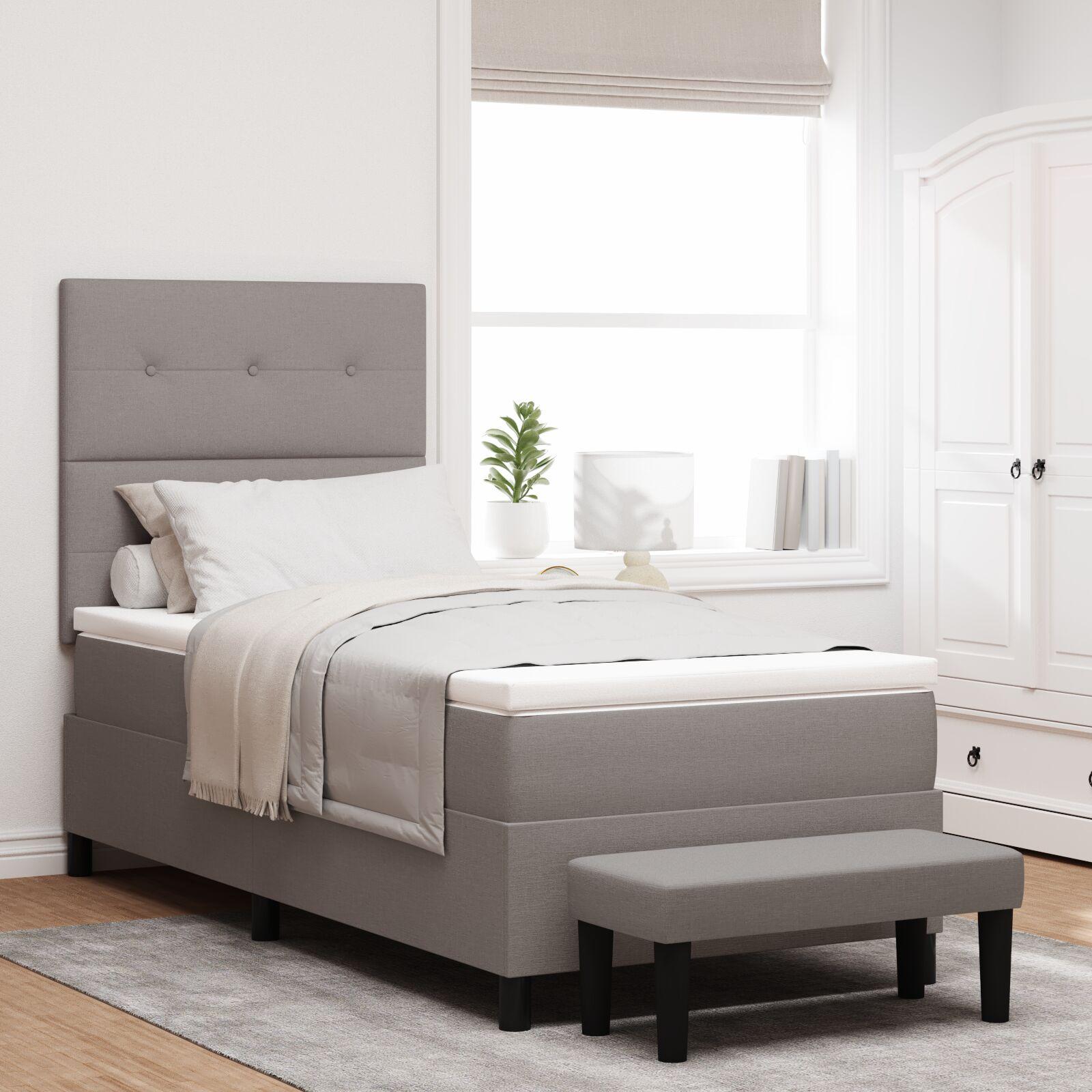 Kontinentalseng med madras GrÃ¥brun 90 x 190 cm Stof