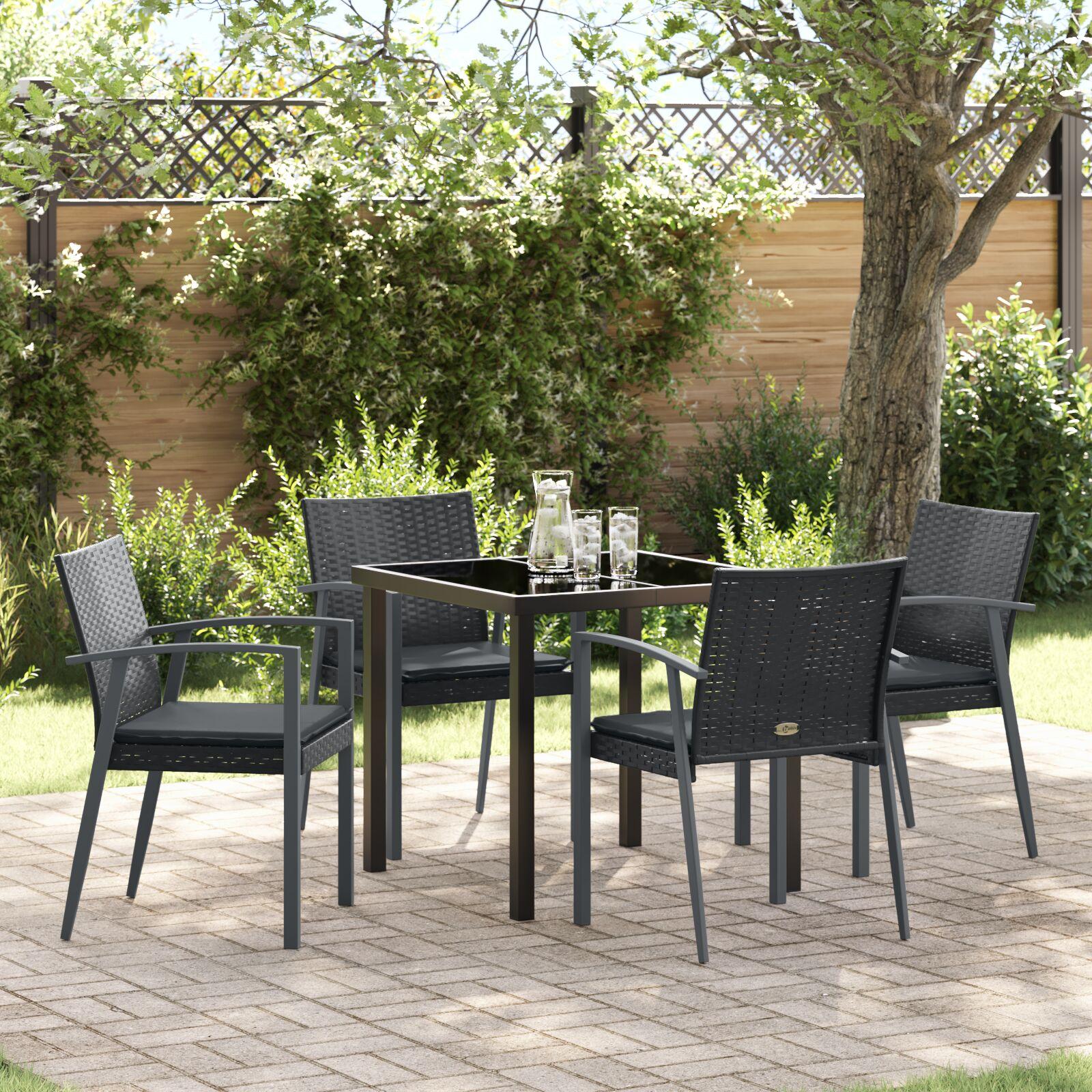 Have spisebordssæt til 4 personer - sort/grå PE-rattan med stålbord 140 × 70 cm