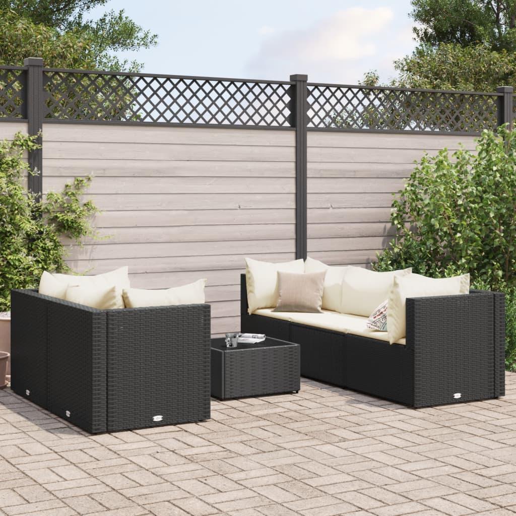 Loungesæt Til Haven 7 Dele Med Hynder Polyrattan Sort - 5 / Sort og cremefarvet