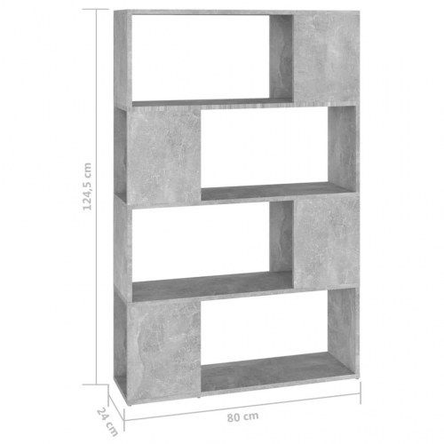 Bogreol/rumdeler 80×24×124,5 cm i konstrueret træ - betongrå