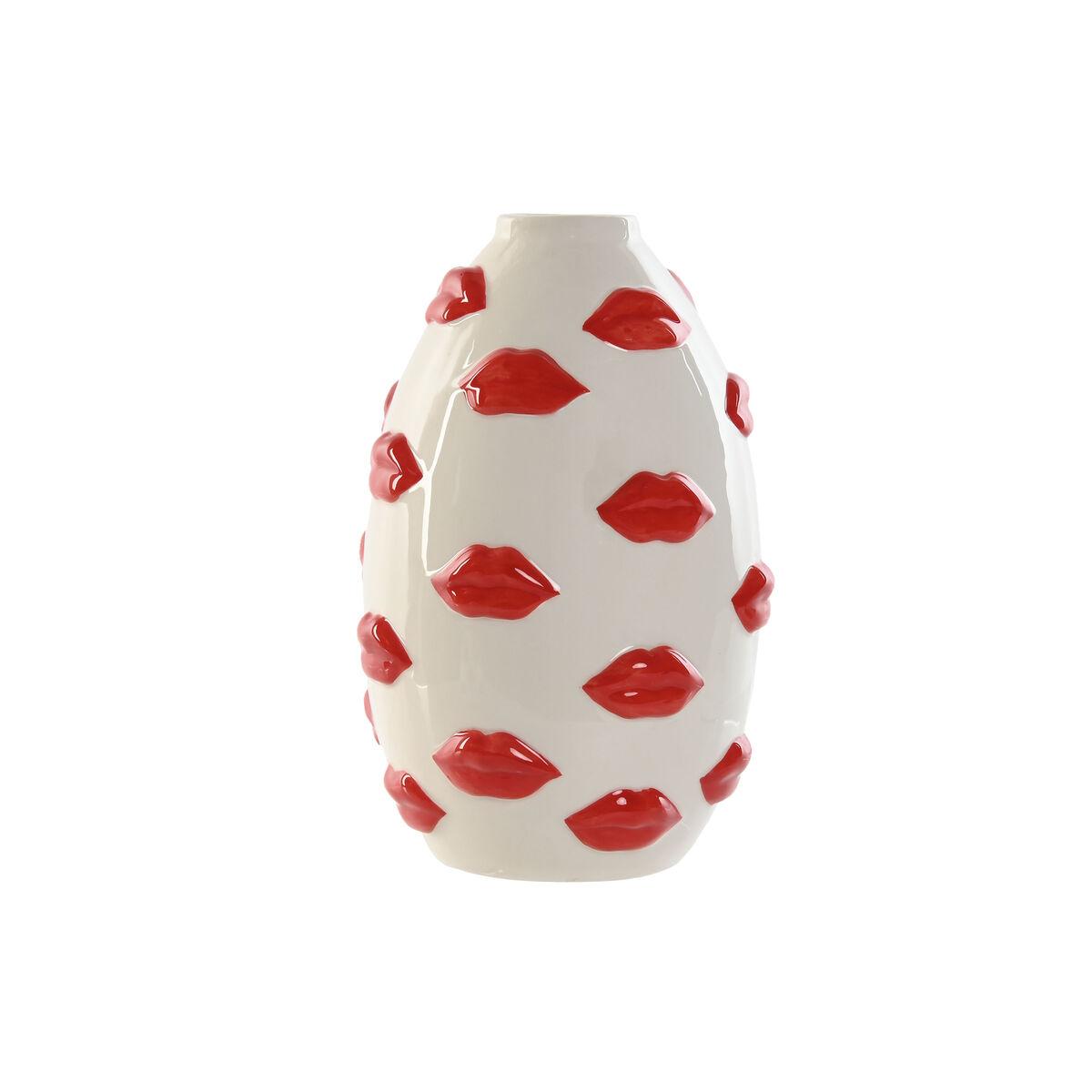Vase Home ESPRIT Hvid Rød Dolomite 15 x 15 x 22,5 cm