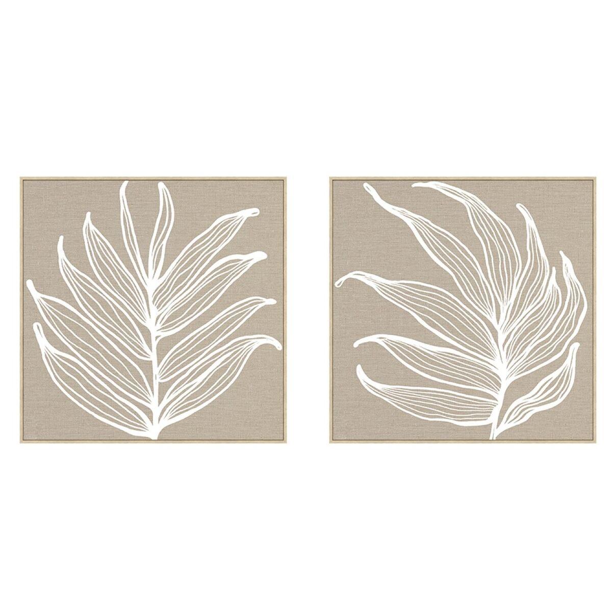 Maleri Home ESPRIT Hvid Natur Blad af en plante Skandinavisk 83 x 4,5 x 83 cm (2 enheder)