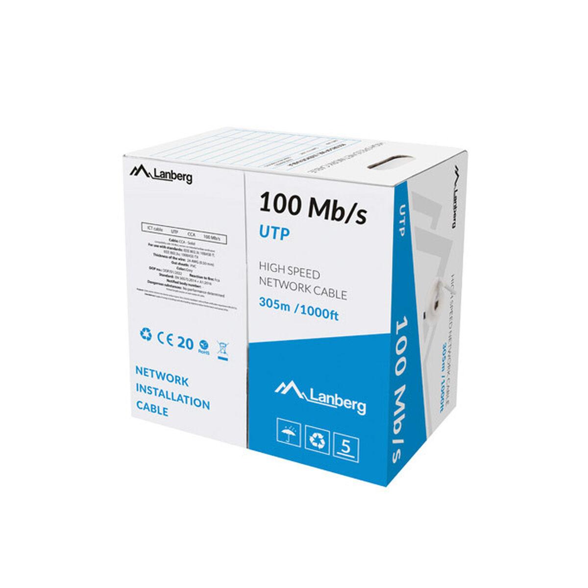UTP kategori 5 stift netværkskabel Lanberg LCU5-10CC-0305-S Grå 305 m Spole 100 Mb/s 10/100/1000 Mbps