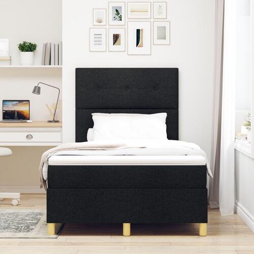 Box Spring Seng med Madras Sort Lille Dobbeltseng Stof