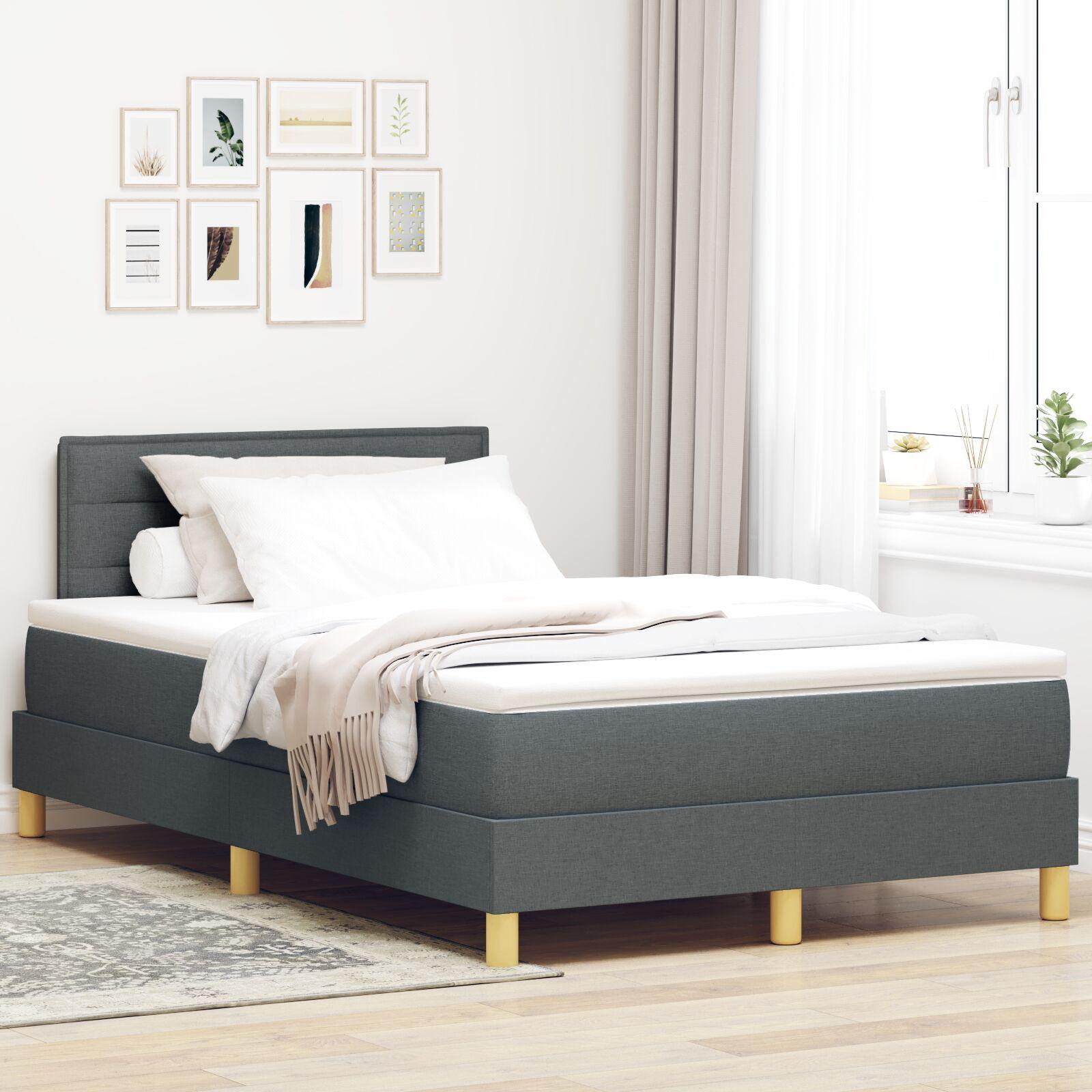LED Box Spring Bed med madras Mørkegrå 120 x 190 cm Stof