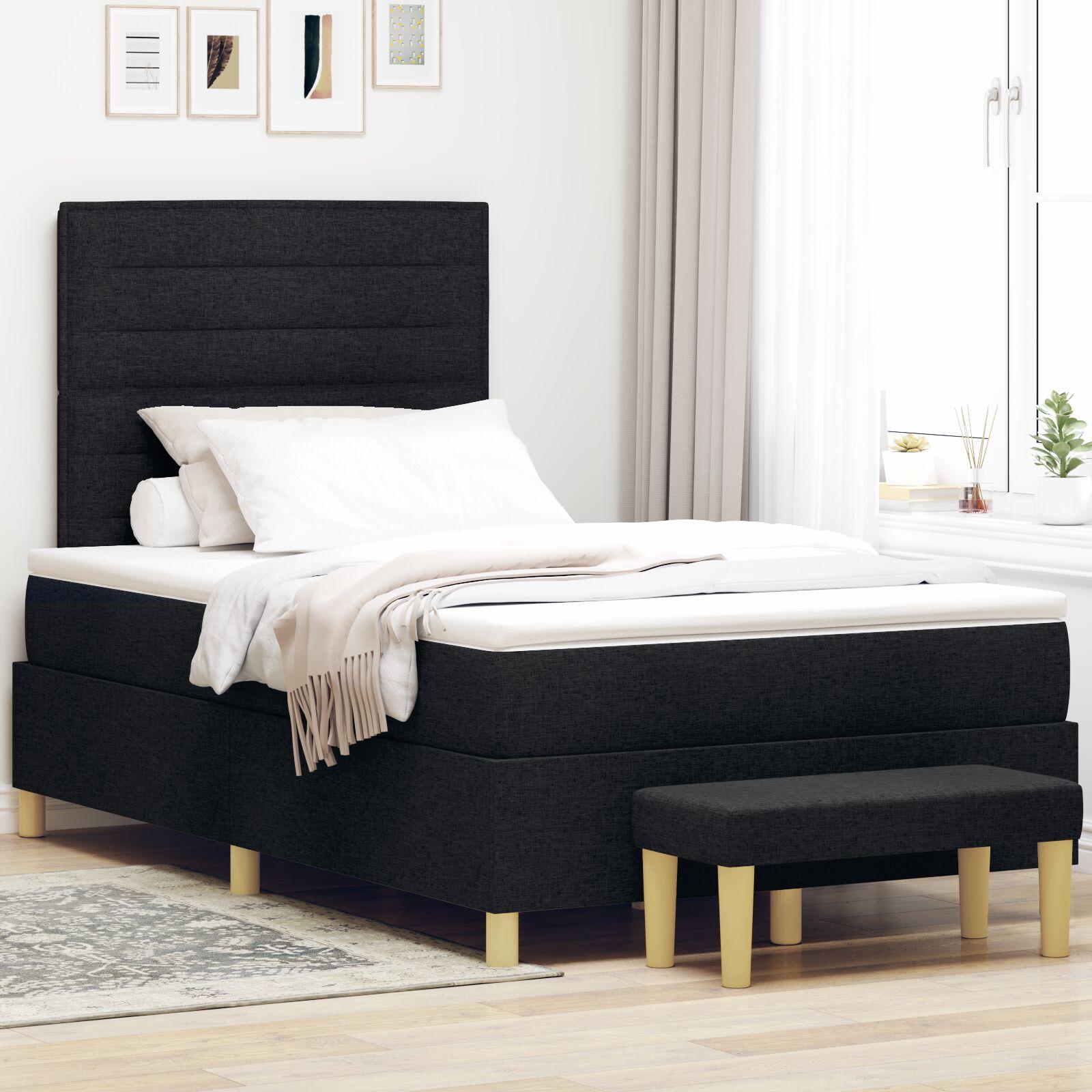 Box Spring Seng Med Madras Sort 120 X 190 Cm Stof