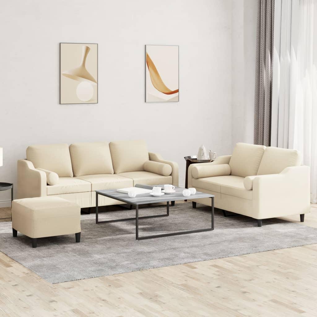 Sofasæt 3 dele med puder stof cremefarvet