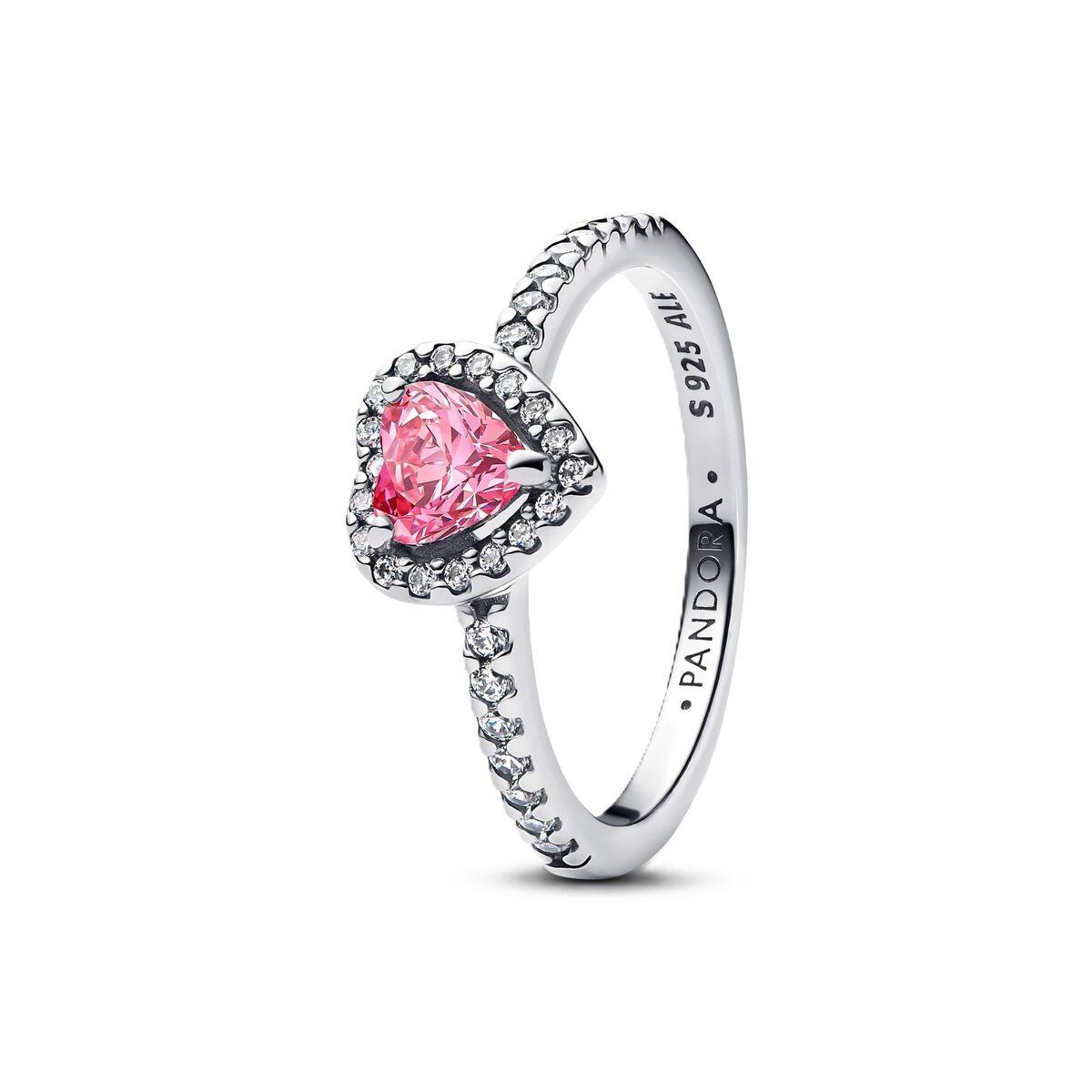 Pandora ring til kvinder - sølvfarvet med pink hjerte, str. 16
