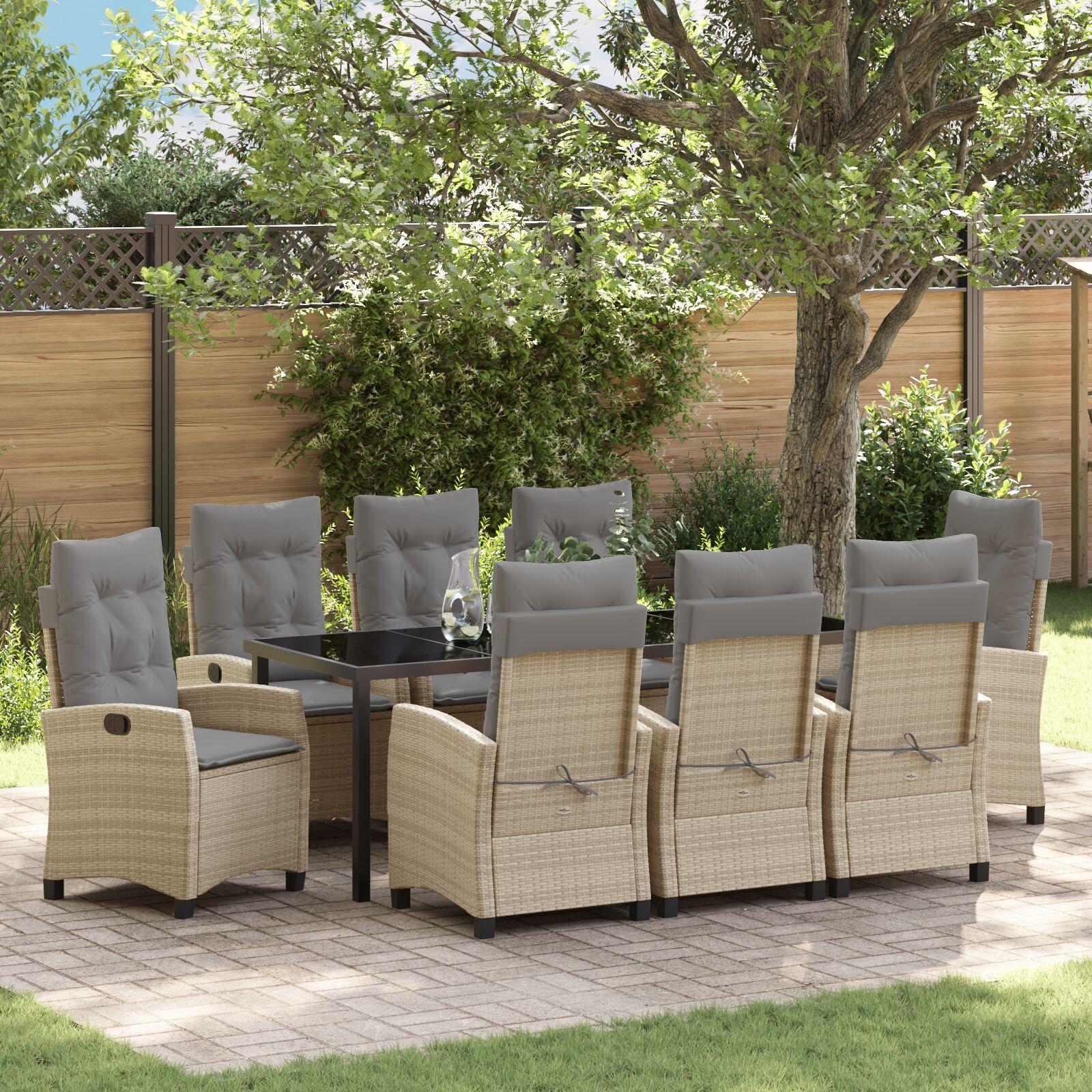 Have spisebordsst med puder - 9 dele i beige polyrattan