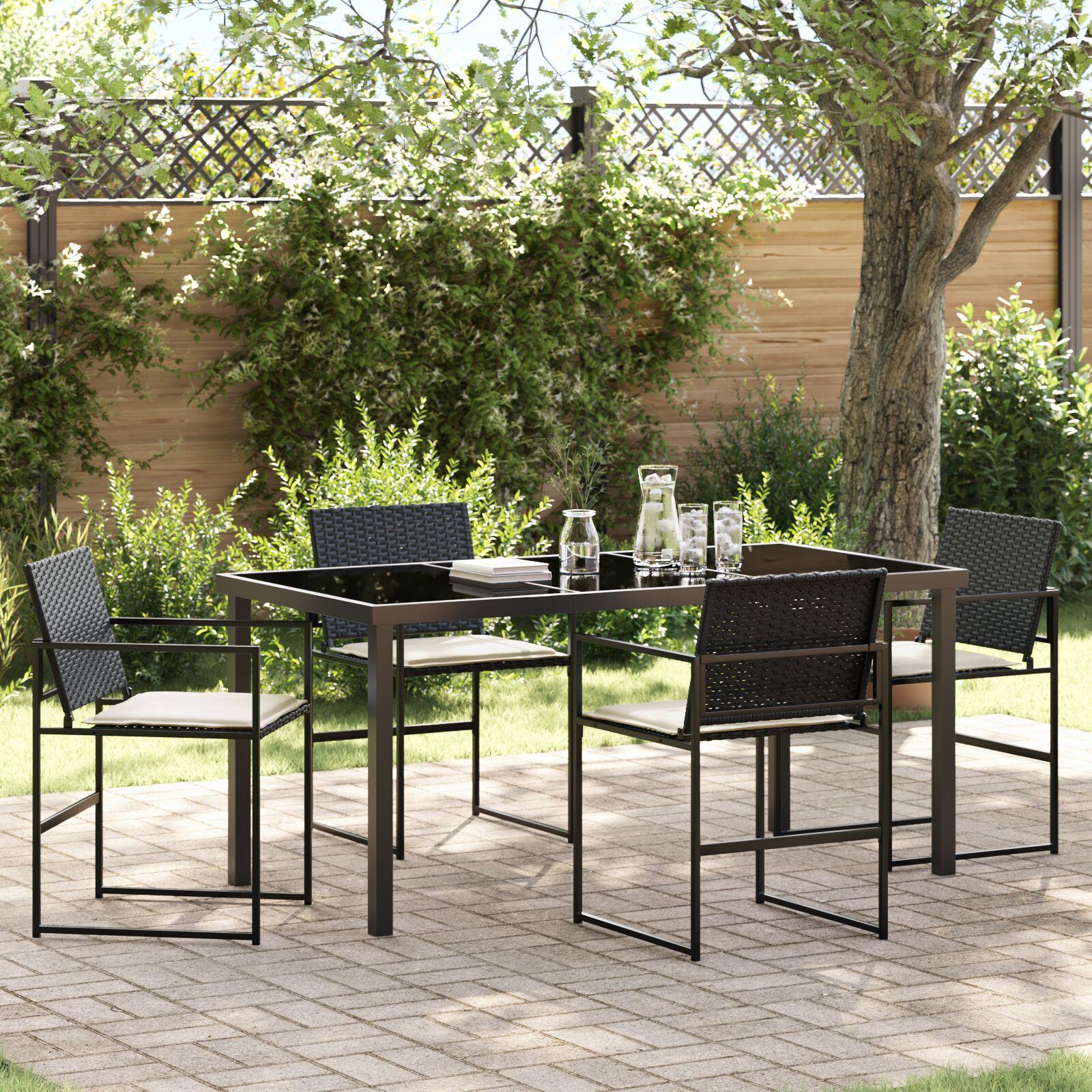 Have Spisebordssæt 5 stk Sort Poly rattan