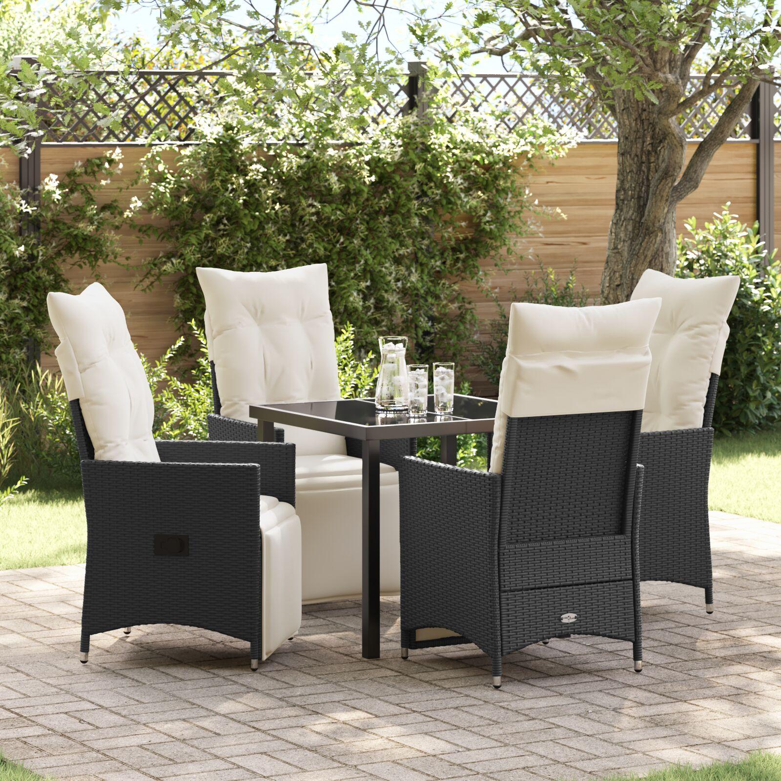 Have spisebordssæt i sort polyrattan med puder - 5 dele