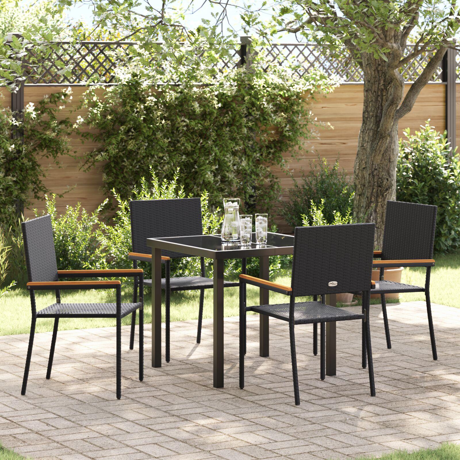 Have spisebordssæt i sort polyrattan med puder - 5 dele