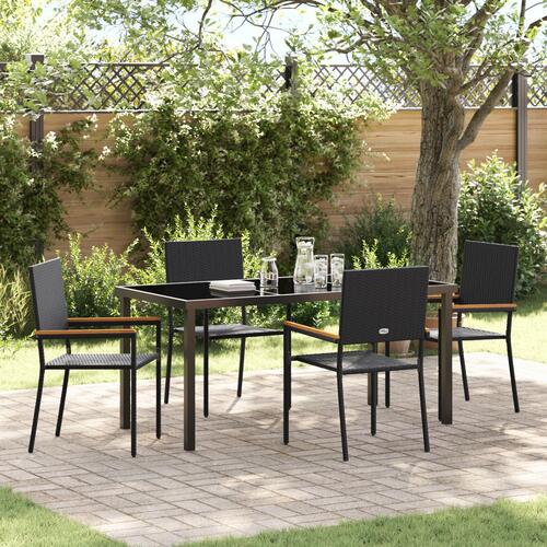 5 Deles Have Spisebordssæt Sort Poly Rattan