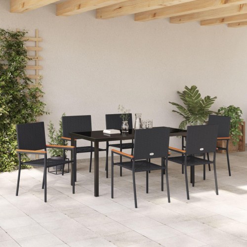 7-delt havemøbel sæt Sort Polyrattan