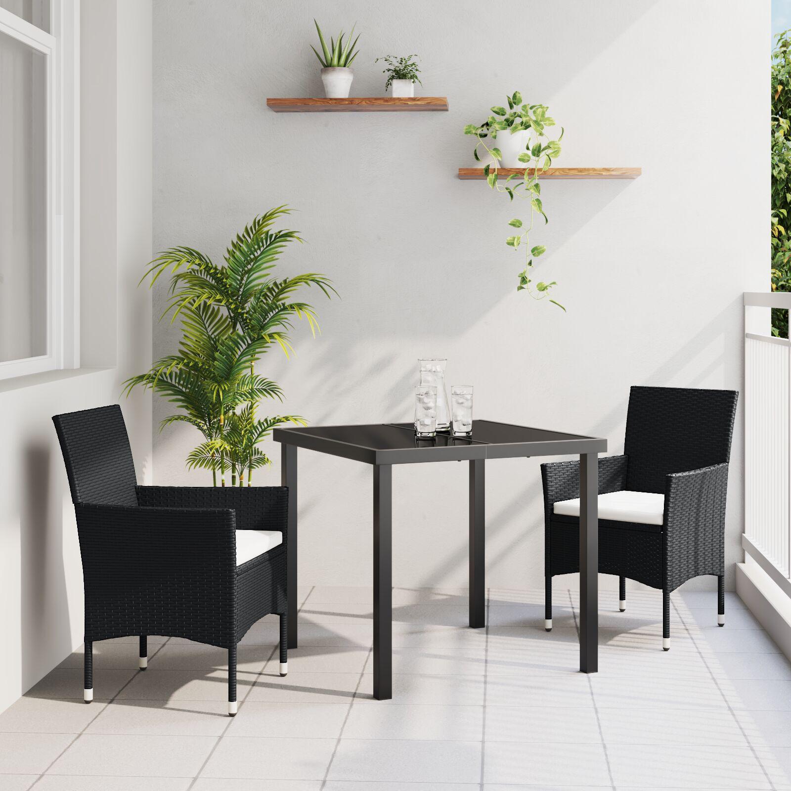 Have Spisebordssæt med pude 3 stk Sort Poly rattan