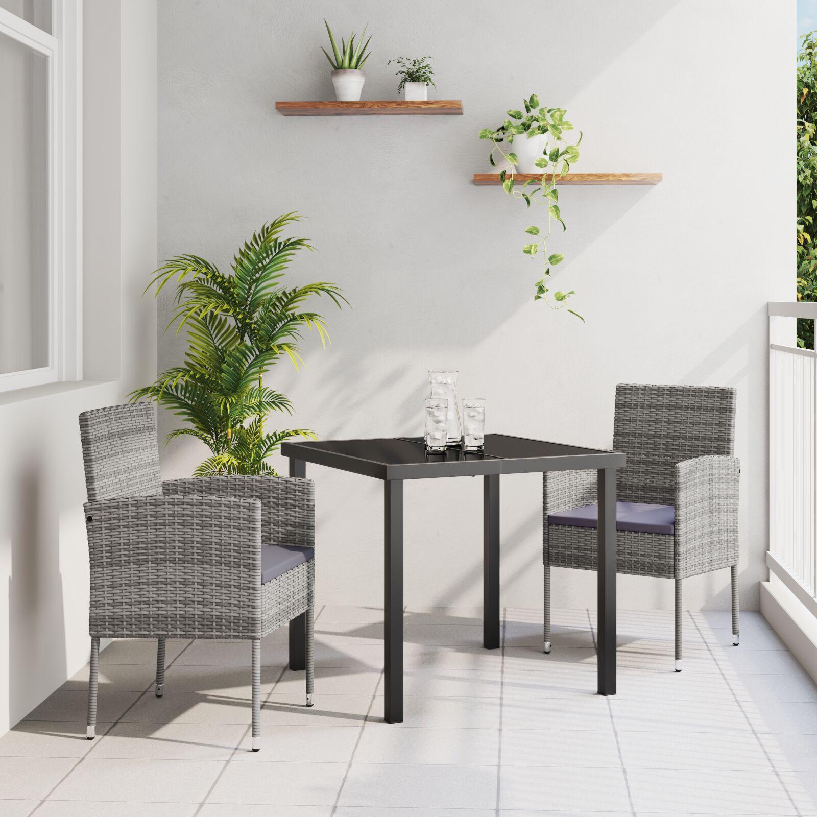 Have Spisebordssæt med pude 3 stk Grå Poly rattan