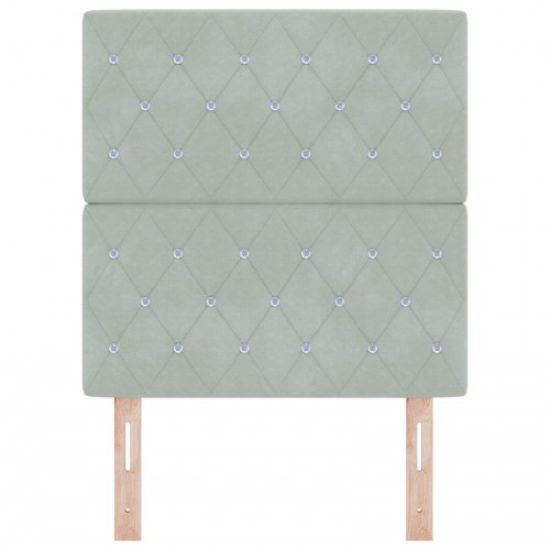 Sengegavl med krystalknapper tufted lysegrå 80 cm velour, Sengegavl med krystalknapper tufted lysegrå 160 cm velour
