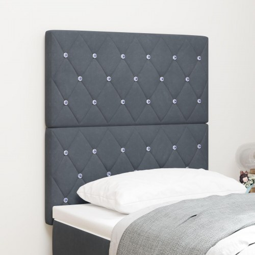 Hovedgavl Krystalknap Tufted Mørkegrå 80 cm Fløjl, Hovedgavl Krystalknap Tufted Mørkegrå 160 cm Fløjl
